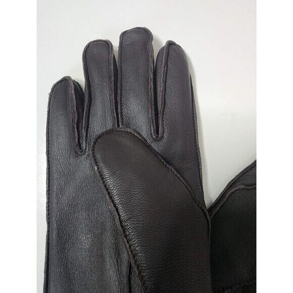 New Ugg Touch Screen Gloves Wrangell with Conductive SZ L Leather Faux Fur Linin - Picture 2 of 6